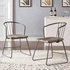 Set Of 2 Nowell Iron Dining Chairs Gray - Inspire Q