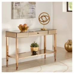 Hutton Glam Mirrored TV Stand Entry Console - Champagne Brass - Inspire Q -Inspire Q GUEST 04c9ff71 9c40 437e ba3b fcbb3c6b29fb