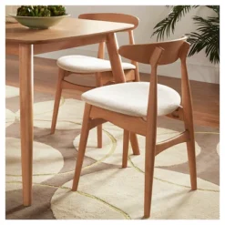 Set Of 2 Cortland Danish Modern Natural Dining Chair - Inspire Q -Inspire Q GUEST 05b8e75c 64cb 43a2 935e 5bc83e6182ed