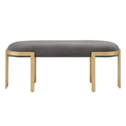 Lepape Upholstered Bench Gray Velvet - Inspire Q -Inspire Q GUEST 0f114142 a6be 4ffa 9135 30fa86165e94