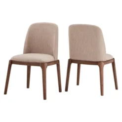 Set Of 2 Kaiden Upholstered Side Chairs With Walnut Legs Brown - Inspire Q