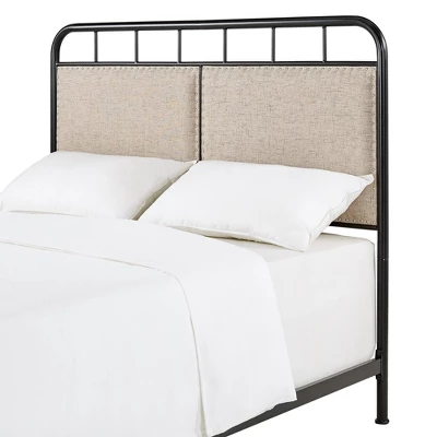 Queen Rathbone Nailhead Trim Upholstered Metal Bed Black/Oatmeal - Inspire Q 9 Queen Rathbone Nailhead Trim Upholstered Metal Bed Black/Oatmeal - Inspire Q - Image 7