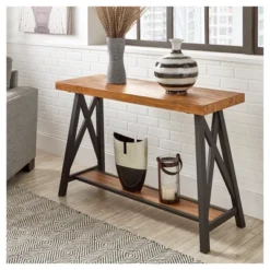 Lanshire Rustic Industrial Metal & Wood Entry Console Table - Inspire Q -Inspire Q GUEST 1856c335 8771 42e3 b33f 40dbe73b6c82