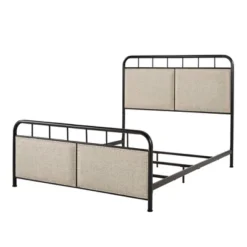 Queen Rathbone Nailhead Trim Upholstered Metal Bed Black/Oatmeal - Inspire Q 16 Queen Rathbone Nailhead Trim Upholstered Metal Bed Black/Oatmeal - Inspire Q -Inspire Q GUEST 1b09a90a dc49 415f 8592 b580a220cf35
