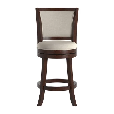 24" Falia Dark Cherry Finish Linen Swivel Counter Height Barstool Beige - Inspire Q 4 24" Falia Dark Cherry Finish Linen Swivel Counter Height Barstool Beige - Inspire Q - Image 2