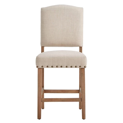 Set Of 2 24" Iverson Nailhead Trim Linen Counter Height Barstools - Inspire Q 4 Set Of 2 24" Iverson Nailhead Trim Linen Counter Height Barstools - Inspire Q - Image 2