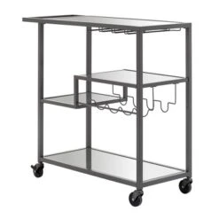 Estelle Step Tier Metal And Glass Bar Cart - Inspire Q -Inspire Q GUEST 211d3dd4 0a82 4832 b737 06a966288f62