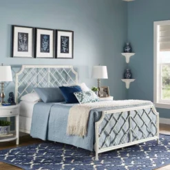 Queen Brinley Geometric Mosaic Metal Bed White - Inspire Q