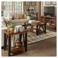 Hartwell Living Edge Rustic Industrial Console Table - Brown - Inspire Q -Inspire Q GUEST 2675fc0b 4466 41cc 9505 65e7abbe2c37