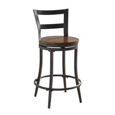 Set Of 2 24" Saroyan Swivel Metal & Wood Counter Height Barstool Graphite - Inspire Q 11 Set Of 2 24" Saroyan Swivel Metal & Wood Counter Height Barstool Graphite - Inspire Q - Image 9