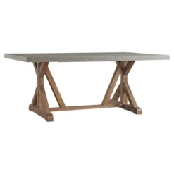 Camilla Farmhouse Concrete Topped Trestle Dining Table Vintage Pine - Inspire Q