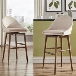 Set Of 2 29" Conrad Walnut Modern Swivel Barstools - Inspire Q -Inspire Q GUEST 2d9f6395 b32c 4181 b93a fc0344963120