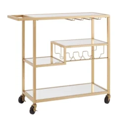 Estelle Step Tier Metal And Glass Bar Cart - Inspire Q -Inspire Q GUEST 2db9e03b 6b39 4a1f 9eae 0be4db153354