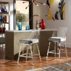 Set Of 2 24" Svana Chrome Finish Velvet Swivel Counter Height Barstools Gray - Inspire Q