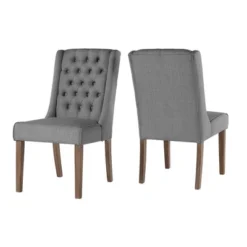 Set Of 2 Old Town Chestnut Finish Wingback Button Tufted Dining Chairs - Inspire Q -Inspire Q GUEST 30b14c93 8cfc 4f79 9acc 479eb89cb745