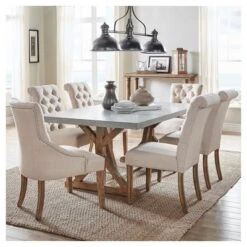 Camilla Farmhouse Concrete Topped Trestle Dining Table Vintage Pine - Inspire Q -Inspire Q GUEST 32353df8 d983 496c 8c77 3e188afc9cdc