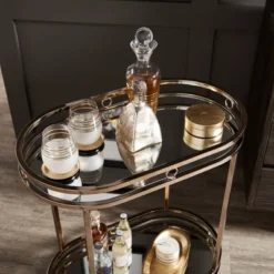 Bartram Oval Bar Cart Champagne Gold - Inspire Q -Inspire Q GUEST 3451539e 91ab 4d0f 9261 93a8e678abe8
