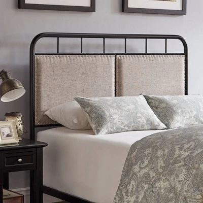 Queen Rathbone Nailhead Trim Upholstered Metal Bed Black/Oatmeal - Inspire Q 4 Queen Rathbone Nailhead Trim Upholstered Metal Bed Black/Oatmeal - Inspire Q - Image 2