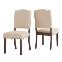 Set Of 2 Iverson Nailhead Trim Brown Finish Linen Side Chairs - Inspire Q -Inspire Q GUEST 36a5fb37 bf13 4cd8 89ae 786c596da412