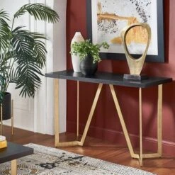 Karianne Metal Base Sofa Table Black/Gold - Inspire Q