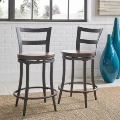 Set Of 2 24" Saroyan Swivel Metal & Wood Counter Height Barstool Graphite - Inspire Q 22 Set Of 2 24" Saroyan Swivel Metal & Wood Counter Height Barstool Graphite - Inspire Q -Inspire Q GUEST 4ffb9aa6 5aac 44f7 815a 954a9a1e4c7c