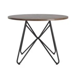 42" Leonard Round Dining Table With Black Iron Legs Walnut Finish - Inspire Q -Inspire Q GUEST 50a587e8 0e35 4a0f 9488 9401b77f06fa