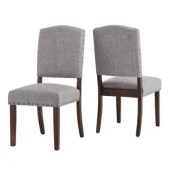 Set Of 2 Iverson Nailhead Trim Brown Finish Linen Side Chairs - Inspire Q -Inspire Q GUEST 5140caf0 3da4 4efd bfb8 3150be22f1cb