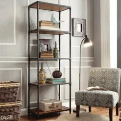 74.25" Webster 4 Shelf Mixed Media Bookshelf Black - Inspire Q -Inspire Q GUEST 59131d1b 0444 4291 b706 2c5be2bc944a