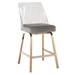 Set Of 2 24" Svana Champagne Gold Finish Velvet Swivel Counter Height Barstools - Inspire Q -Inspire Q GUEST 5b5409e6 b950 434c 9e9f 0eab10296f02