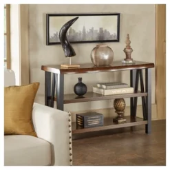 Hartwell Living Edge Rustic Industrial Console Table - Brown - Inspire Q -Inspire Q GUEST 5d68577d f2de 4ea5 ae27 5b86f8551dd1