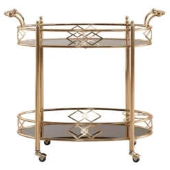Annie Vintage Metal And Glass Bar Cart Rose Gold - Inspire Q