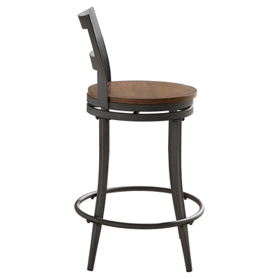 Set Of 2 24" Saroyan Swivel Metal & Wood Counter Height Barstool Graphite - Inspire Q 5 Set Of 2 24" Saroyan Swivel Metal & Wood Counter Height Barstool Graphite - Inspire Q - Image 3