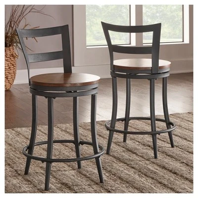 Set Of 2 24" Saroyan Swivel Metal & Wood Counter Height Barstool Graphite - Inspire Q 8 Set Of 2 24" Saroyan Swivel Metal & Wood Counter Height Barstool Graphite - Inspire Q - Image 6
