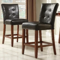Set Of 2 24" Alexandra Button Tufted Counter Height Barstool Dark Brown - Inspire Q -Inspire Q GUEST 70af8857 795a 4a5e 8e9f 927635cfbc9b