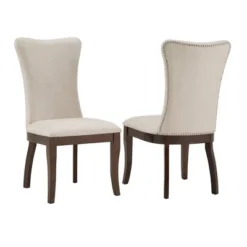 Set Of 2 Airelle Nailhead Trim Upholstered Wingback Dining Chairs Beige - Inspire Q
