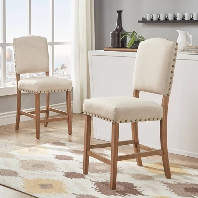 Set Of 2 24" Iverson Nailhead Trim Linen Counter Height Barstools - Inspire Q 3 Set Of 2 24" Iverson Nailhead Trim Linen Counter Height Barstools - Inspire Q