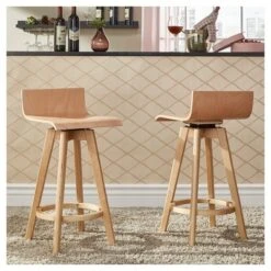 Set Of 2 24" Tisha Mid Century Modern Swivel Wood Counter Height Barstool - Inspire Q -Inspire Q GUEST 8f69a95f 8284 4232 9812 a5d9e38e2e0d
