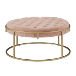 Ervyn Gold Finish Velvet Button Tufted Cocktail Ottoman - Inspire Q -Inspire Q GUEST 93be93fa ac04 4af0 b715 bd7f5f62b078