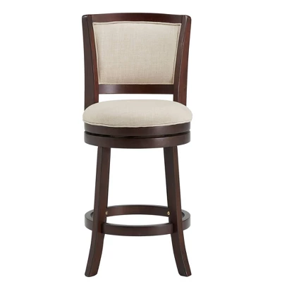 24" Falia Dark Cherry Finish Linen Swivel Counter Height Barstool Beige - Inspire Q 5 24" Falia Dark Cherry Finish Linen Swivel Counter Height Barstool Beige - Inspire Q - Image 3
