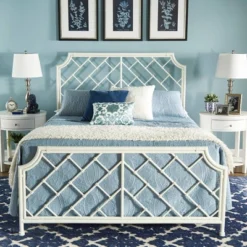 Queen Brinley Geometric Mosaic Metal Bed White - Inspire Q -Inspire Q GUEST 9ac52d63 023c 4659 b361 24213c6b76fb