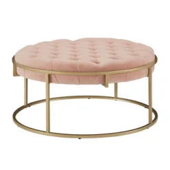 Ervyn Gold Finish Velvet Button Tufted Cocktail Ottoman - Inspire Q -Inspire Q GUEST a4b52679 d90f 4824 8dcd a332eb66f112
