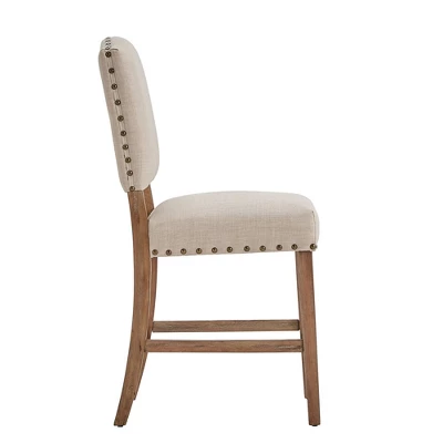 Set Of 2 24" Iverson Nailhead Trim Linen Counter Height Barstools - Inspire Q 5 Set Of 2 24" Iverson Nailhead Trim Linen Counter Height Barstools - Inspire Q - Image 3