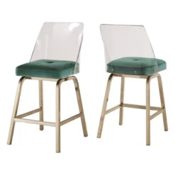 Set Of 2 24" Svana Champagne Gold Finish Velvet Swivel Counter Height Barstools - Inspire Q -Inspire Q GUEST a6db2df2 4e75 4ed0 9a65 c602e8c0fccf