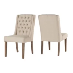 Set Of 2 Old Town Chestnut Finish Wingback Button Tufted Dining Chairs - Inspire Q -Inspire Q GUEST a9268c31 4620 4017 8074 48f7f9cf8825