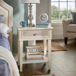 Leavitt Linen Drawer Face Nightstand Beige - Inspire Q -Inspire Q GUEST ba750f8c caed 47f3 a52f 661970c71cb8