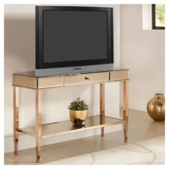 Hutton Glam Mirrored TV Stand Entry Console - Champagne Brass - Inspire Q -Inspire Q GUEST bb1228df 0555 4414 a44b 052f94aff9bf