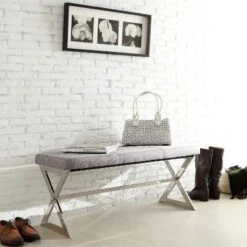 Ornelas Metal Base Linen Bench Gray - Inspire Q