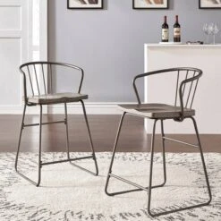 Set Of 2 24" Nowell Iron Finish Counter Height Barstools Gray - Inspire Q