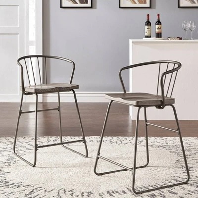 Set Of 2 24" Nowell Iron Finish Counter Height Barstools Gray - Inspire Q 3 Set Of 2 24" Nowell Iron Finish Counter Height Barstools Gray - Inspire Q