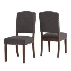 Set Of 2 Iverson Nailhead Trim Brown Finish Linen Side Chairs - Inspire Q -Inspire Q GUEST d3eb8ebb b113 41e7 b277 dfaf68c42015